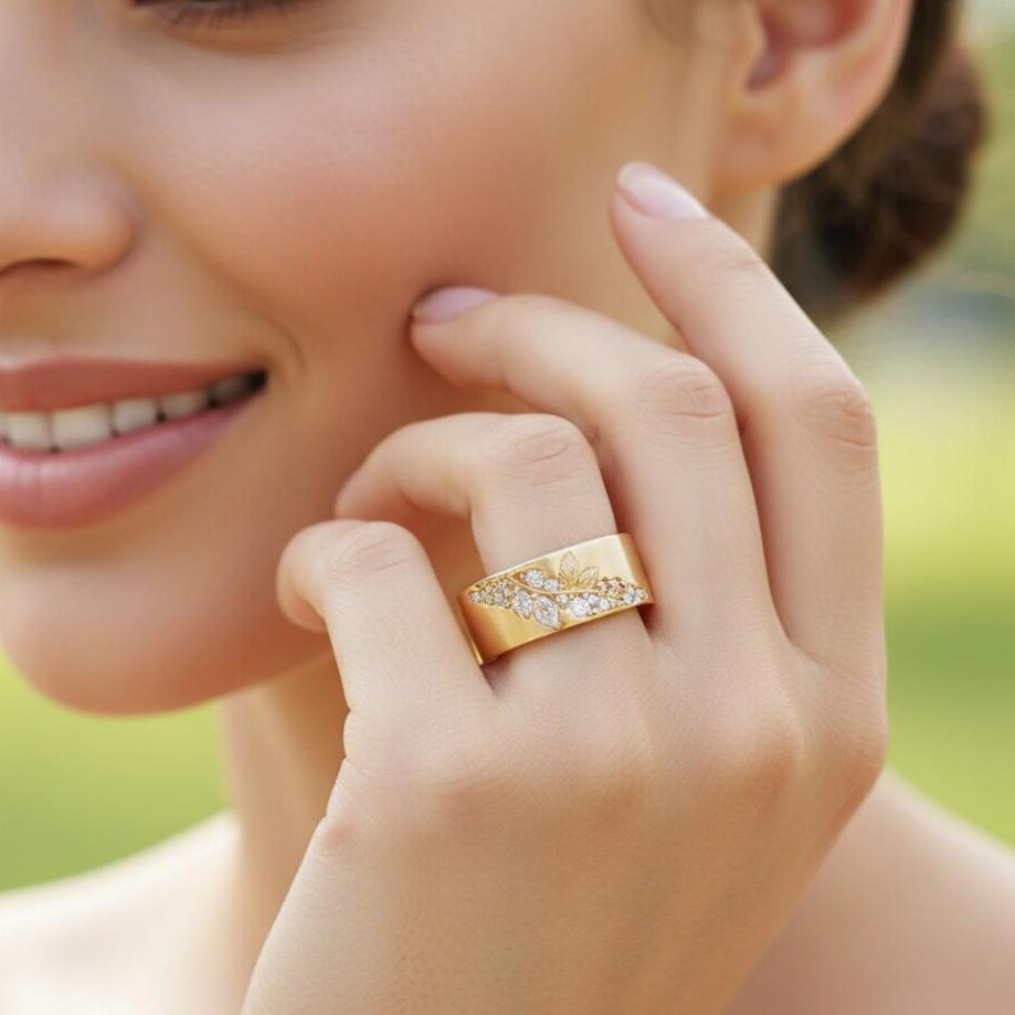 Elegant Leaf And Horse-eye Zircon Ring A Versatile, Stylish Accessory