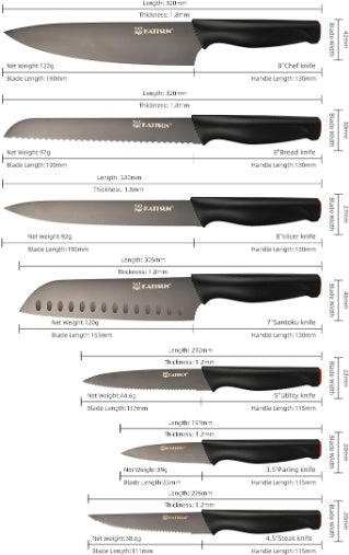 15-Piece Knife Set, High Carbon Stainless Steel Imported From Germany, Beveled Mercerized Blade, Black Titanium Stainless Steel Knives Block Set With Built-in Sharpener, Non-Slip Handles