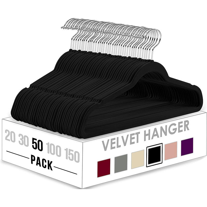 Flocking Multifunctional Anti-Slip Plastic Hanger Black Velvet Thickened Magic Clothes Hanger Clothes Rack