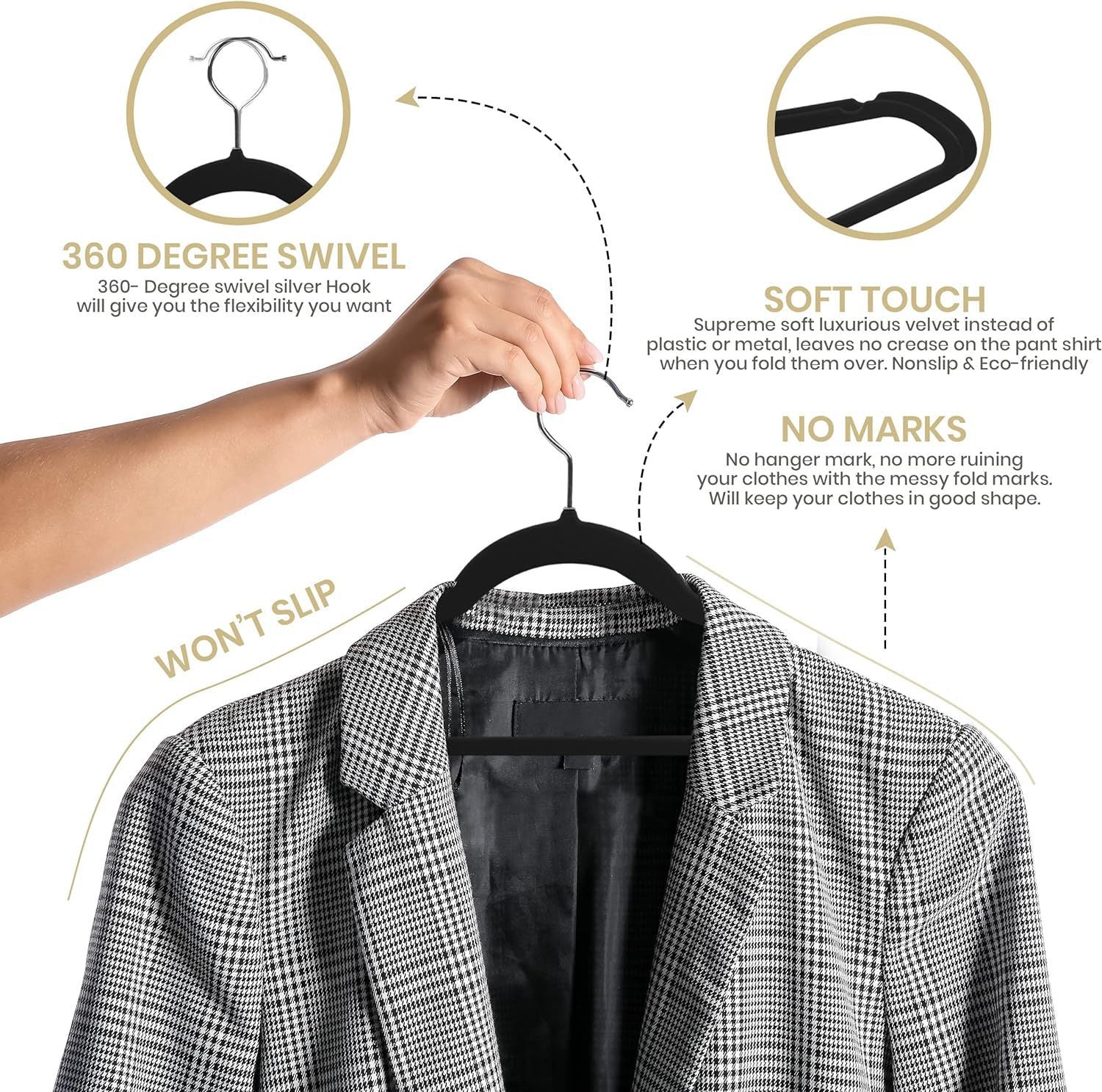 Flocking Multifunctional Anti-Slip Plastic Hanger Black Velvet Thickened Magic Clothes Hanger Clothes Rack