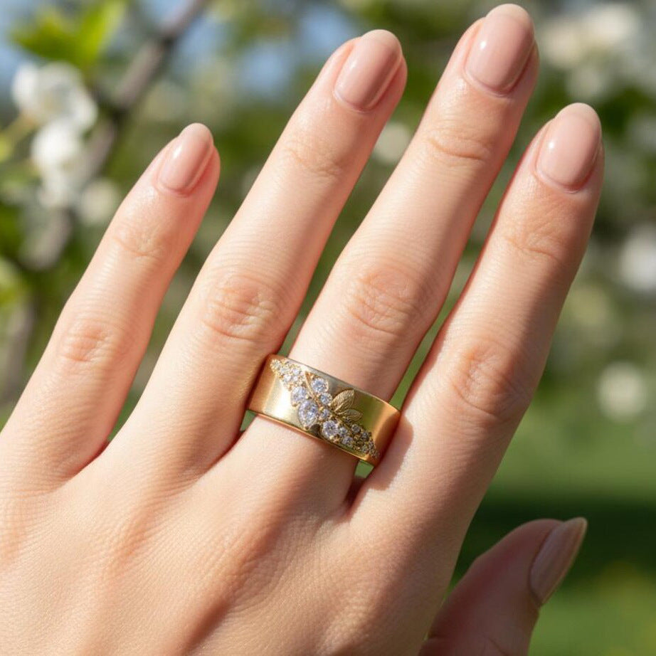 Elegant Leaf And Horse-eye Zircon Ring A Versatile, Stylish Accessory