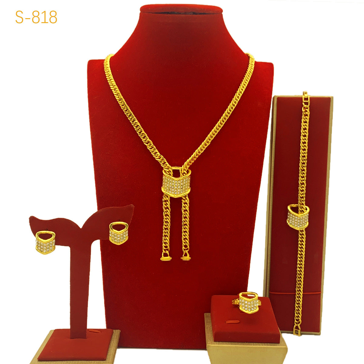 Best-selling Dubai Bride 24k Gold-plated Necklace Bracelet Earring Ring Four-piece Set